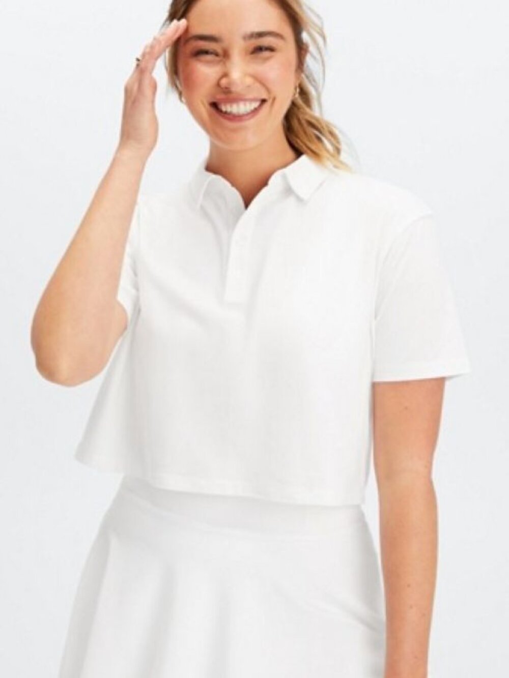 Fabletics White Cropped Polo and Tennis Skirt 2 Piece Set Top S Skirt M Preppy